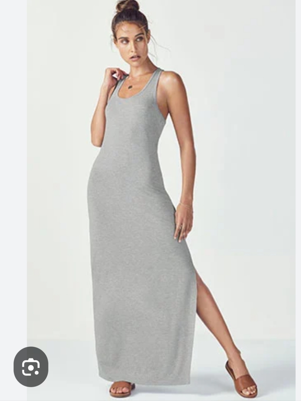 Fabletics Gray Iliana Sleeveless Maxi Dress with Side Slit XS